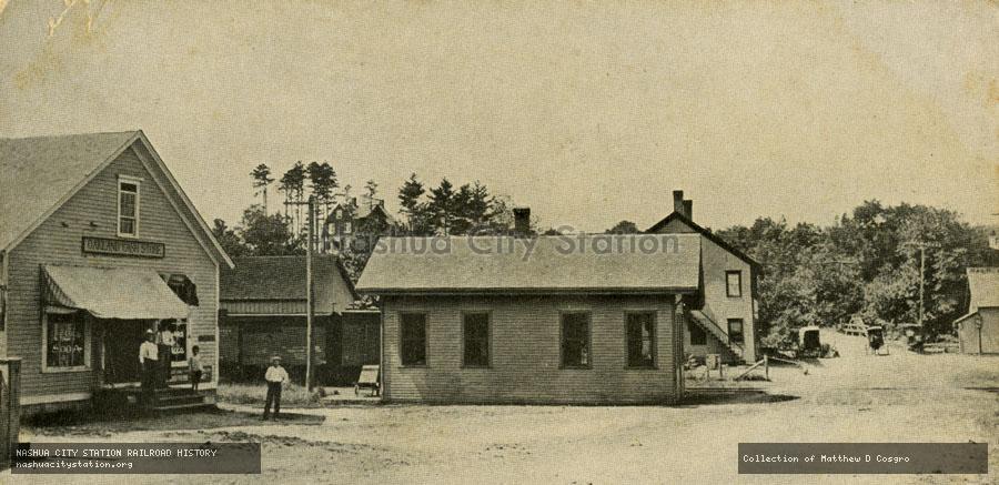 Postcard: Store and Railroad Station, Oakland, Rhode Island